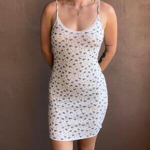 White and purple floral bodycon mini dress